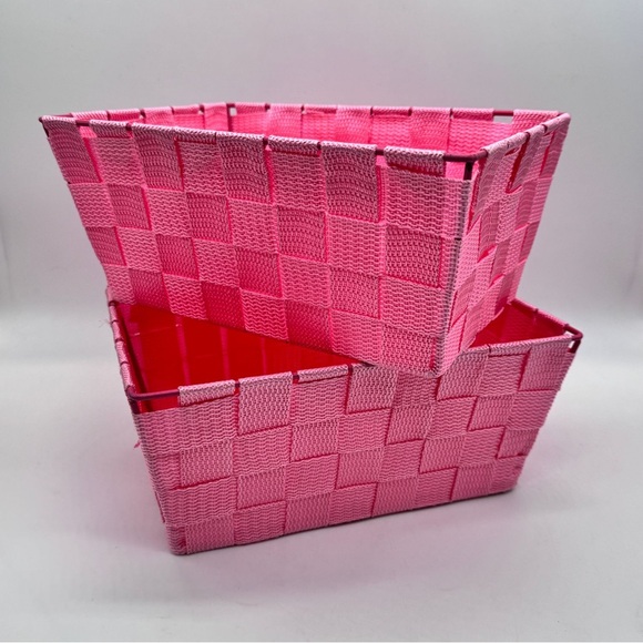 Pink Mini Wide Weaved Nylon Storage Gift Decorative Baskets - Picture 5 of 6